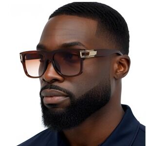 Square Sunglasses Brown Gradient Lens Gold Accent Fashion Shades Square‎ Lentes